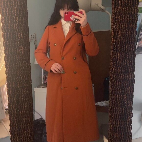 Scotch & Soda Bright Orange Full Length Trench Coat sz S - Picture 2 of 4